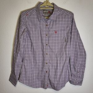 Ariat Marion Fire-Resistant Purple Plaid Button-Down Work Shirt size Medium